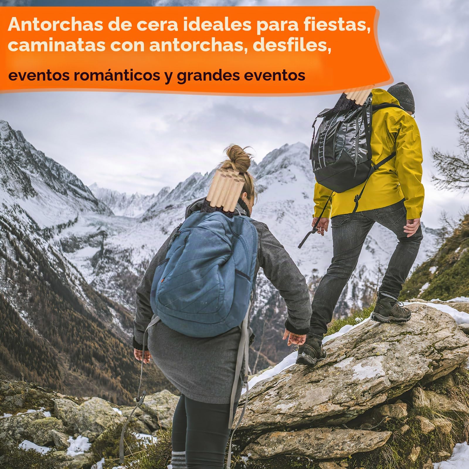 50 antorchas de cera, tiempo de combustión 100 min, antorchas de jardín con protección de manos, antorcha de fuego con mango extra largo, para una caminata con niños, fogata, al aire libre