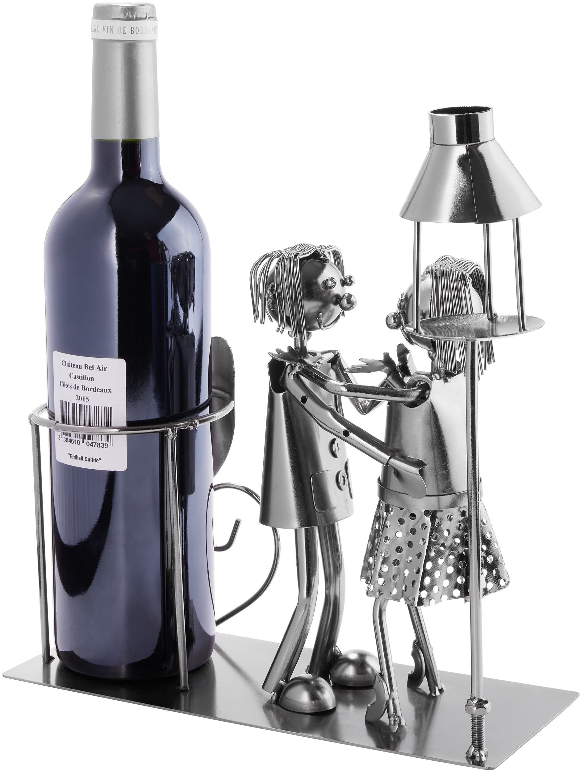 BRUBAKER Portabotellas de Vino con Farol para Candelita - Escultura Metálica Portabotellas 26,5 cm Regalo de Vino