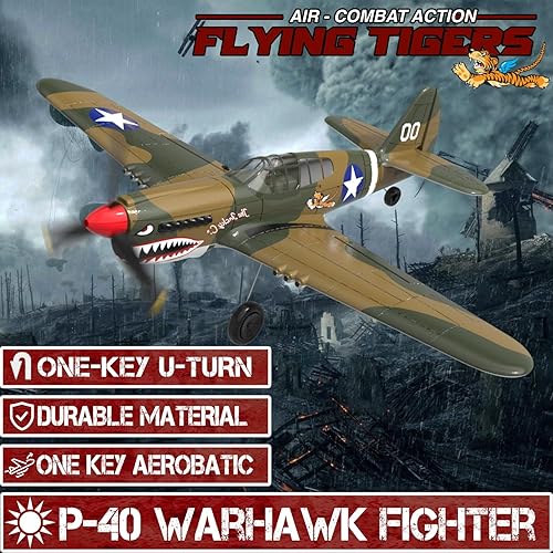Miniatura 2 de Avión RC LEAMBE de 4 canales con control remoto - Avión RC P-40 Warhawk listo para volar para principiantes adultos con sistema de estabilización