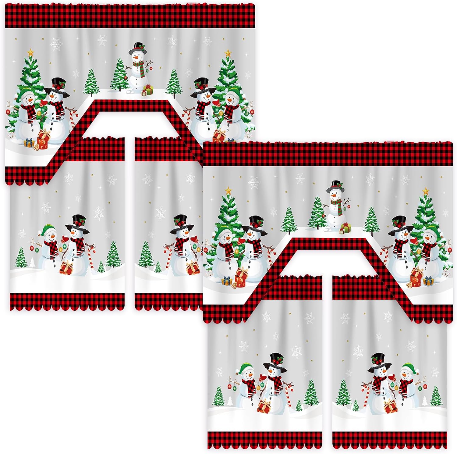 Frienda 6 Pcs Christmas Kitchen Curtains Window Curtains and Valance Set Snowman Christmas Tree Gnome Buffalo Plaid Swag for Bedroom Living Room, 60 x 36 Valance, 36 x 30 Tier(Snowflake)