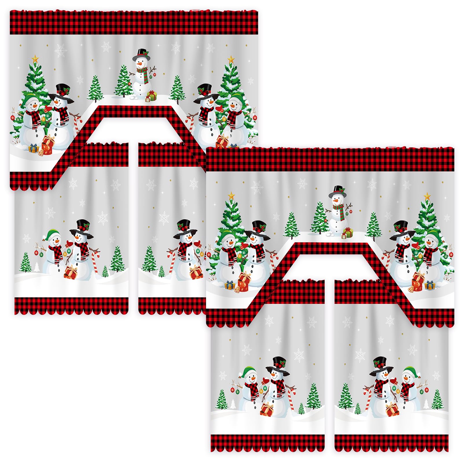 Cantonnières de Noël et rideaux de fenêtre buffalo pour salon 6 pcs