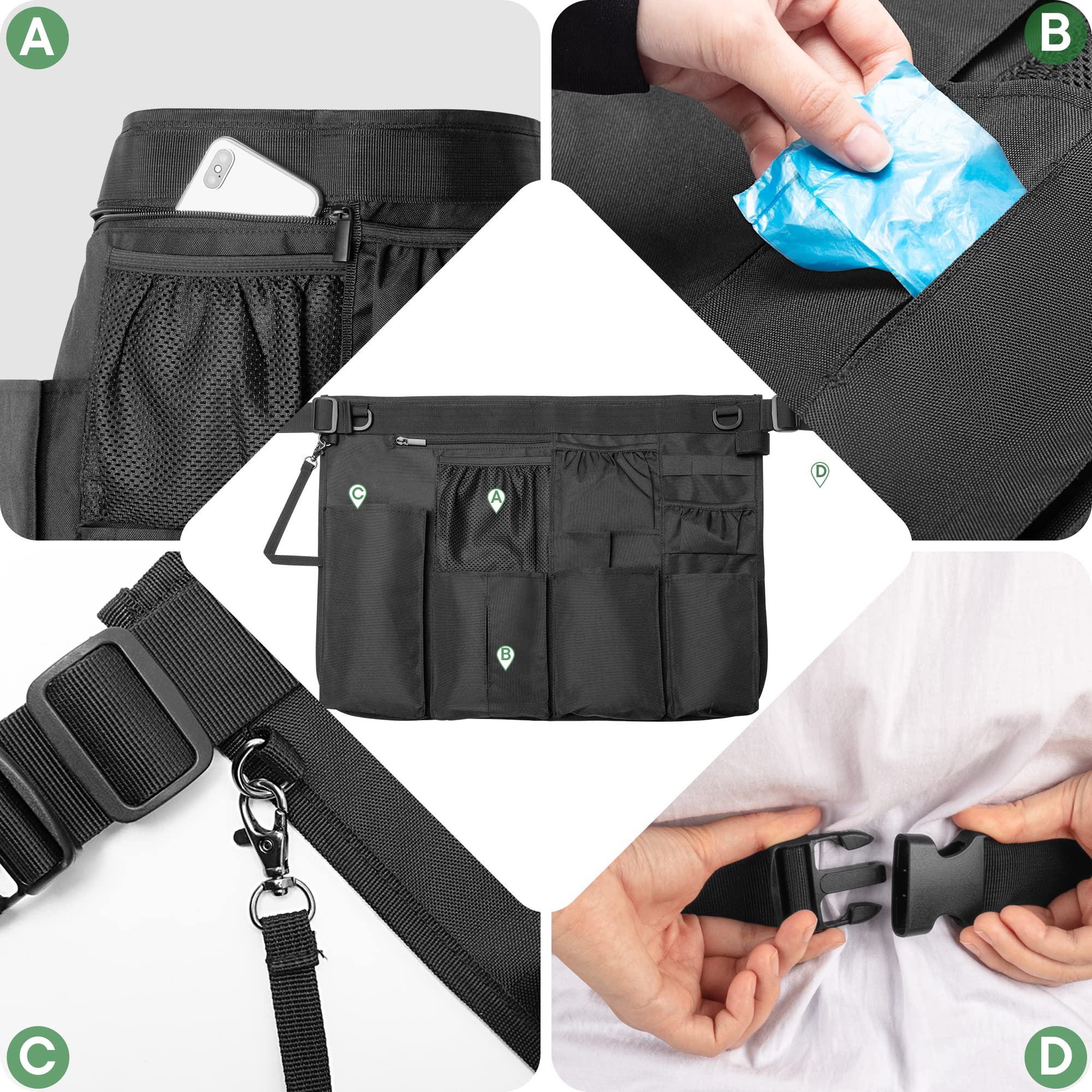 LoDrid Tablier de nettoyage pour le ménage avec 9 poches, sac de nettoyage professionnel avec ceinture réglable, résistant à l'eau, tablier pour le travail, noir