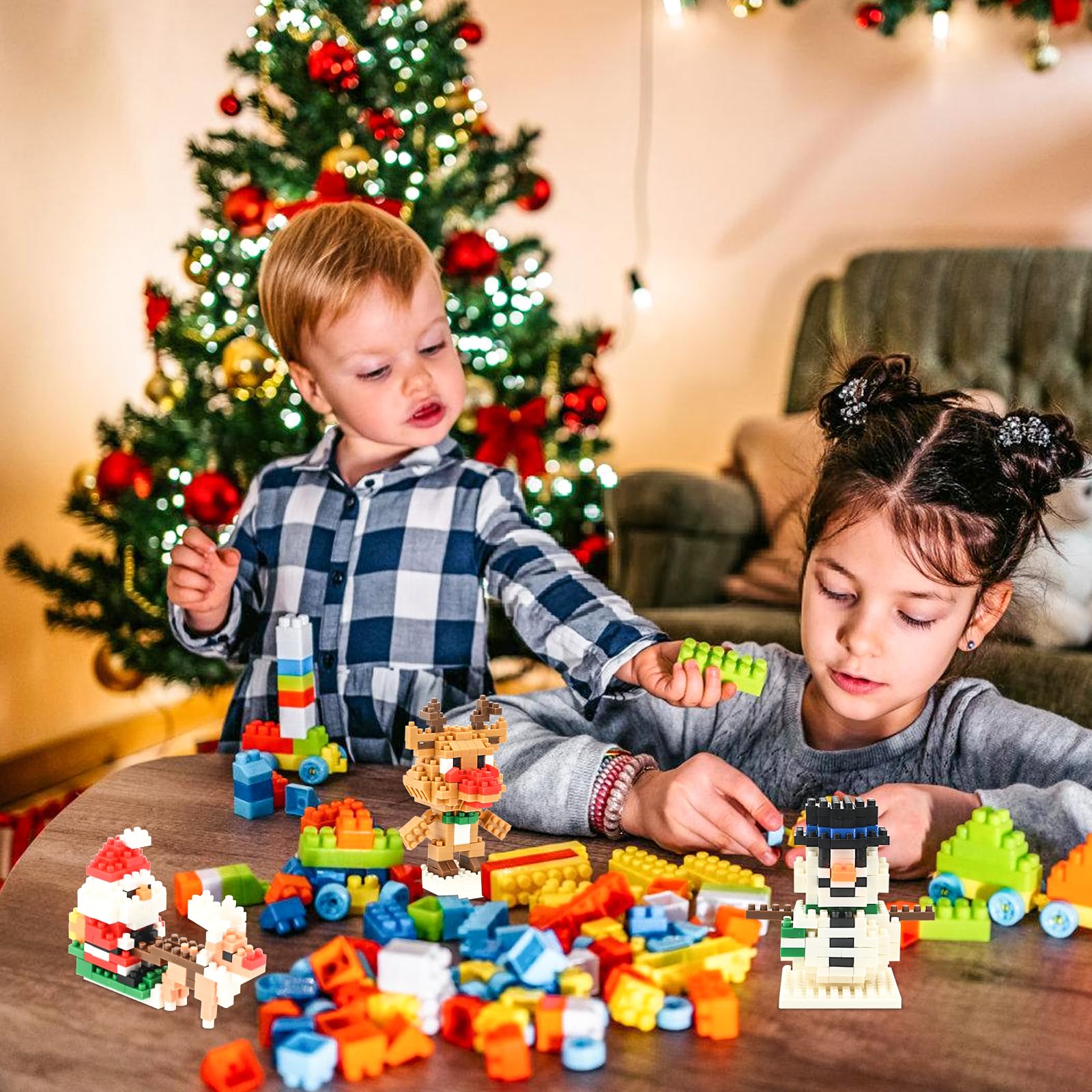 LATERN 60 Pièces Gommes De Noël 3D à Assembler - Père Noël, Renne, Bonhomme De Neige - Cadeaux Enfants