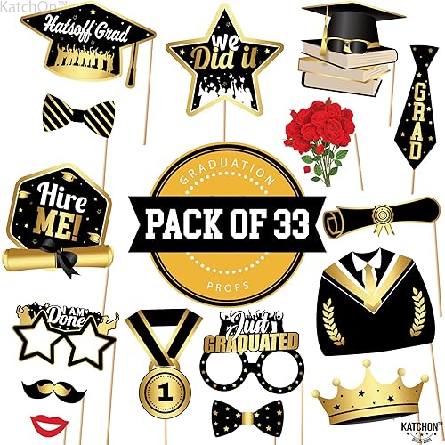 Vista 29 de KatchOn, Accesorios para cabina de fotos de graduación 2025 – Paquete de 22 Accesorios de fotos de graduación azules y dorados Decoraciones