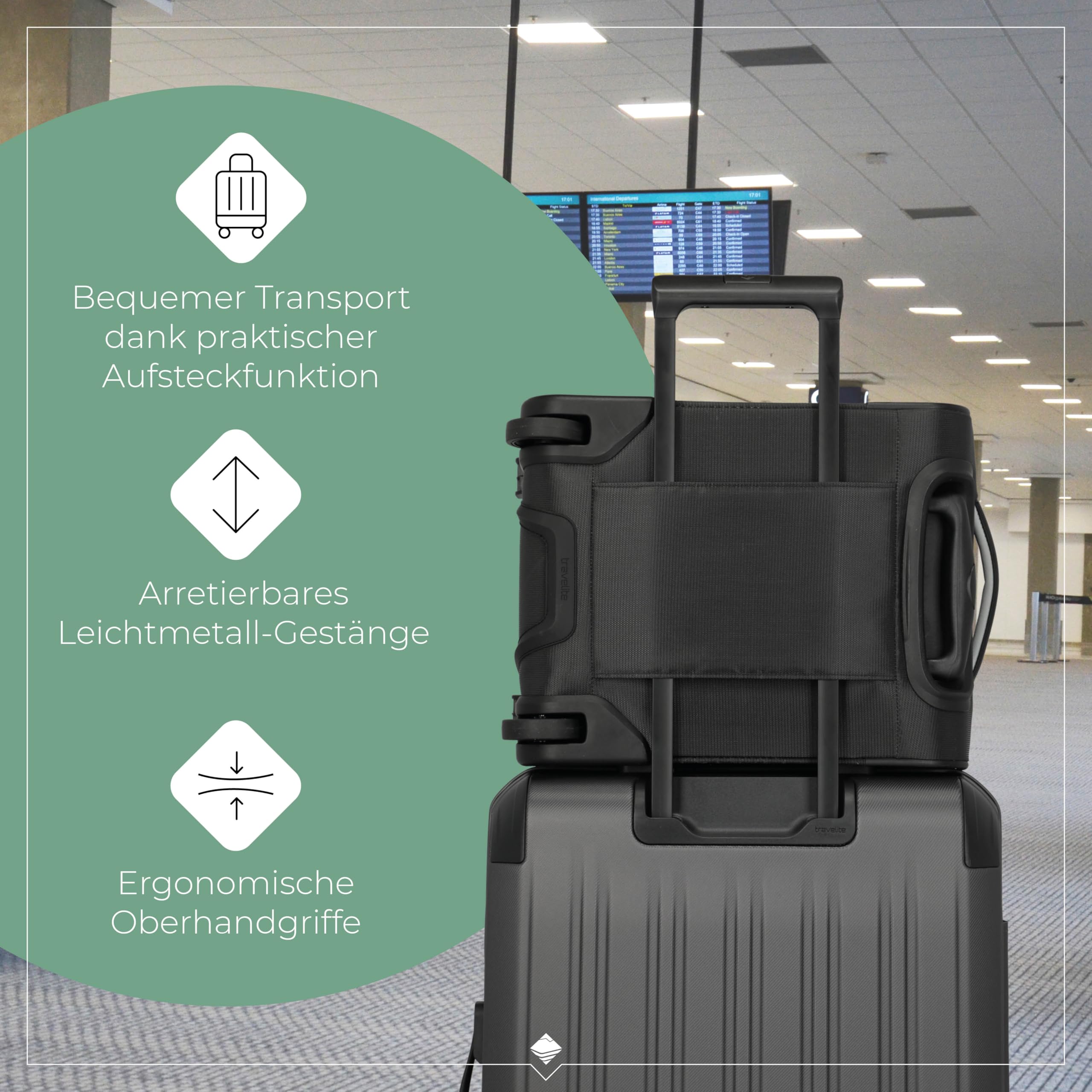 travelite valigia a mano con 2 rotelle per EasyJet, Vueling + Wizz, serratura a combinazione integrata, trolley da cabina compatto con funzione di aggancio, 40x30x20 cm, 21 l, 1,7 kg