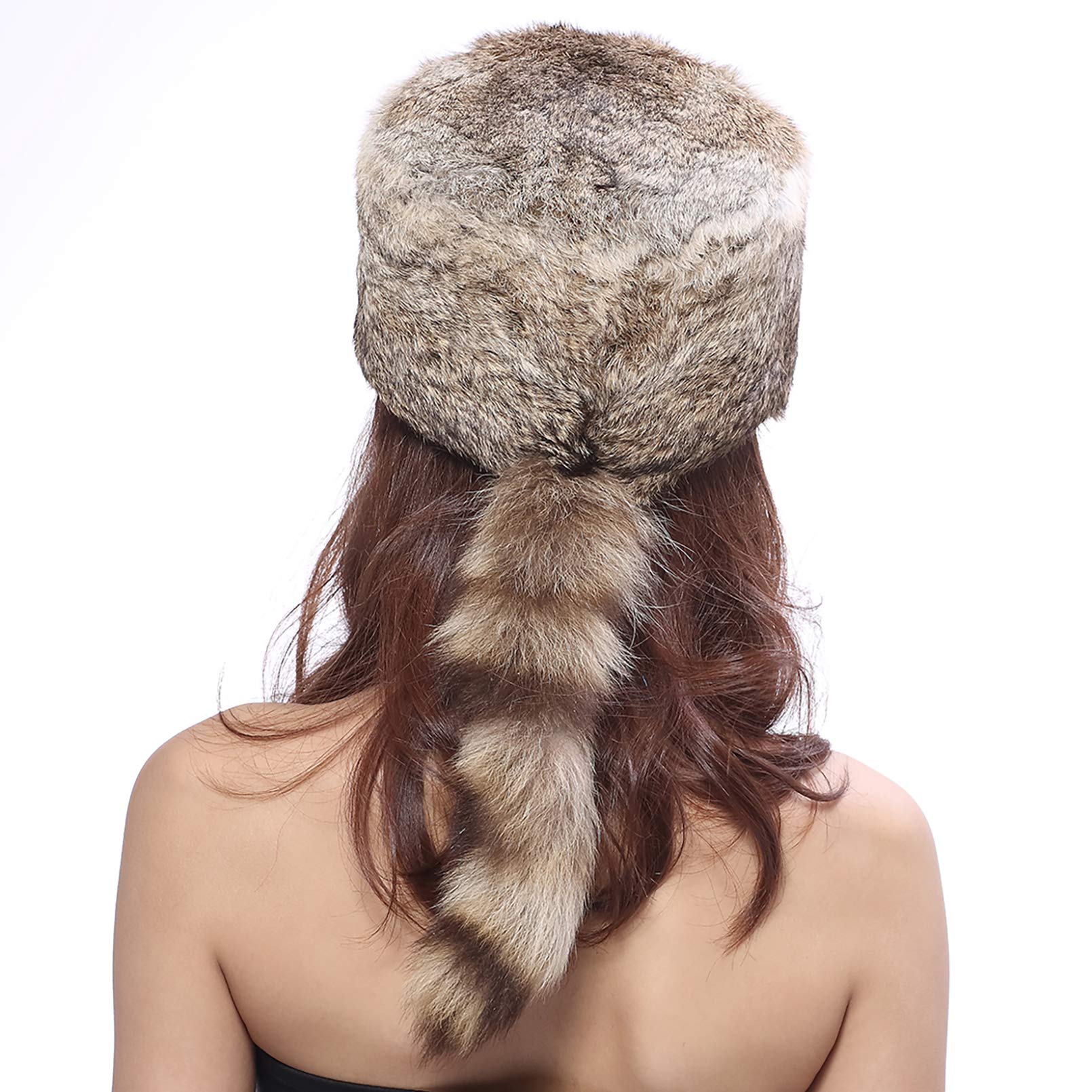 BeFur Unisex Cappello cupola di pelliccia coniglio con coda procione per inverno e primavera