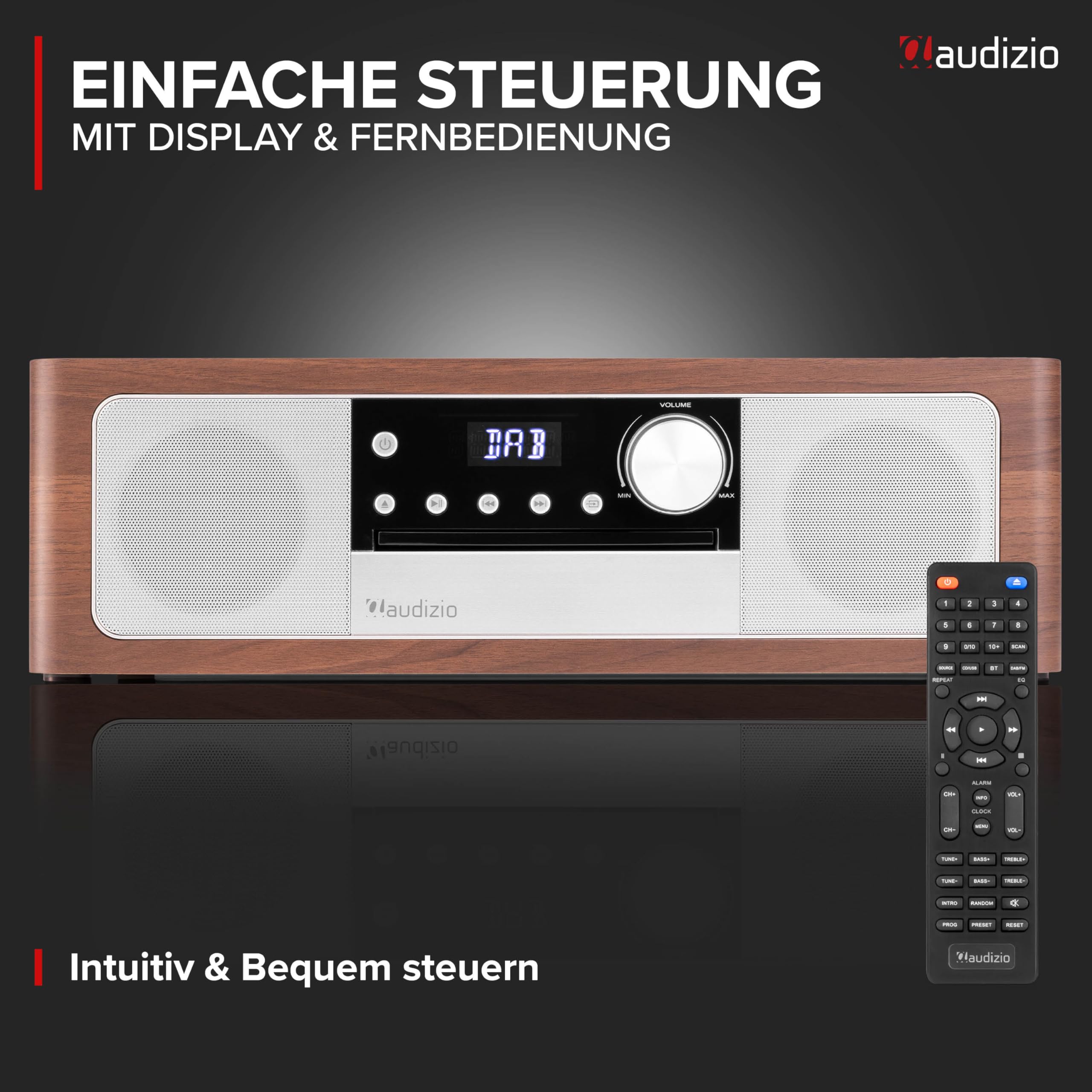 Audizio Lunata - DAB Radio mit CD Player, 100W Stereoanlage mit CD & Bluetooth 5.3 - Musikanlage mit HDMI, USB & AUX, Einfache Steuerung, DAB Plus Radio Musikanlage mit Fernbedienung - Silber