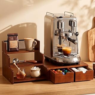 Wooden Coffee Station Organizer with Cup Holders for Countertop