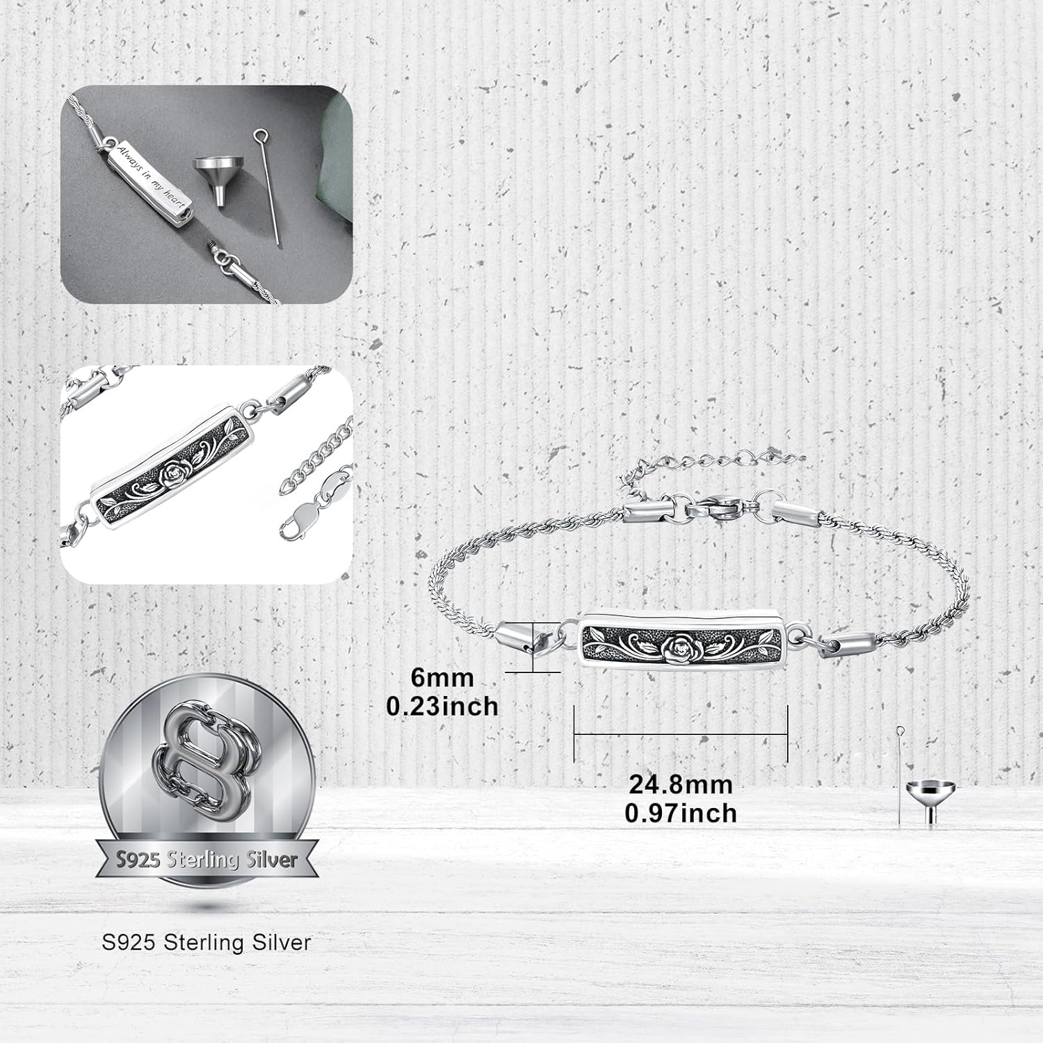 Urn Bracelet for Ashes for Women 925 Sterling Silver Bar Cremation Bracelet Cremation Memorial Keepsake Jewelry Gifts for A Loss of Loved Ones - Image 6
