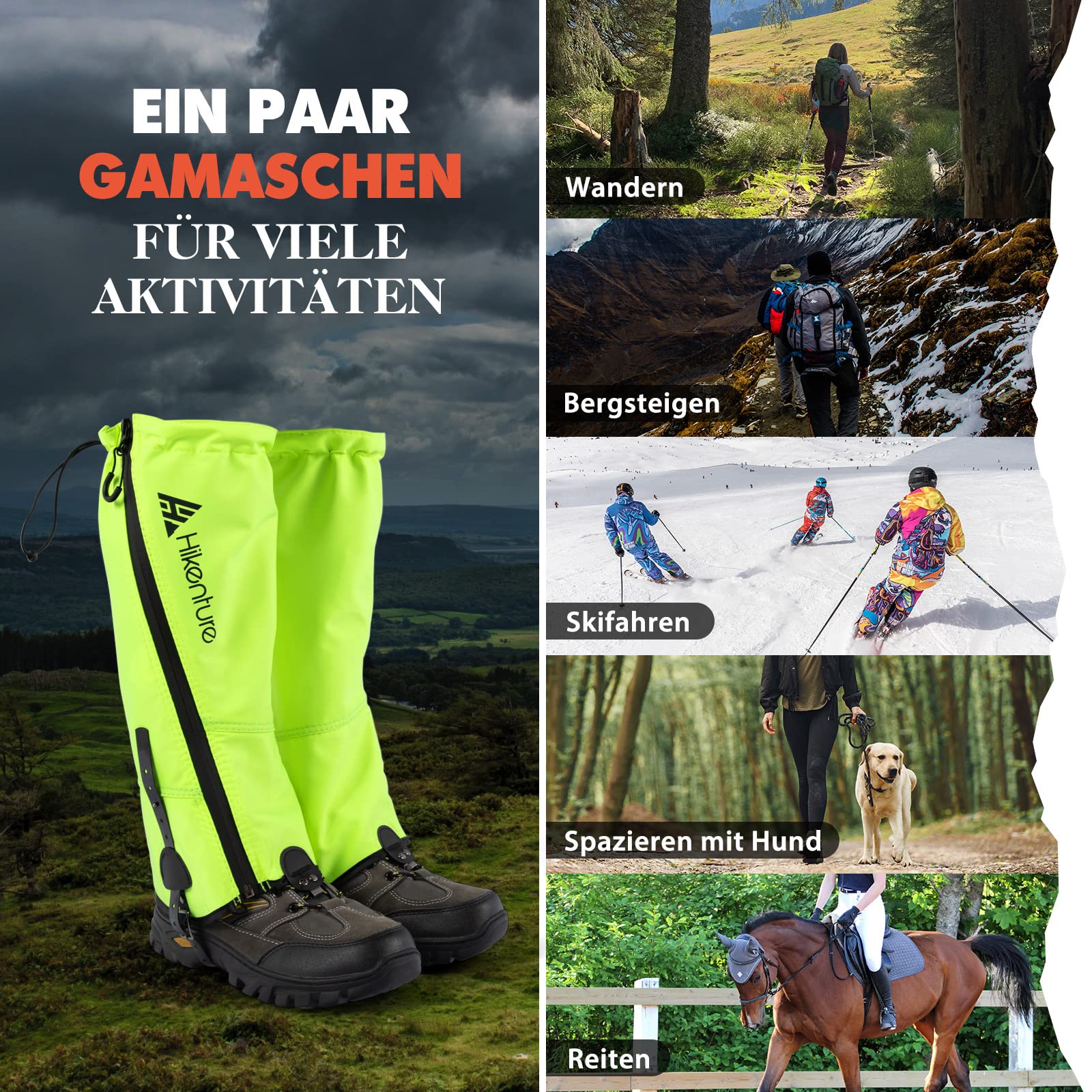 HIKENTURE getry trekkingowe, polowania, jazda na rowerze, getry dla mężczyzn i kobiet, wodoodporne getry przeciwdeszczowe, getry outdoorowe chronią spodnie i buty przed śniegiem, deszczem/owadami