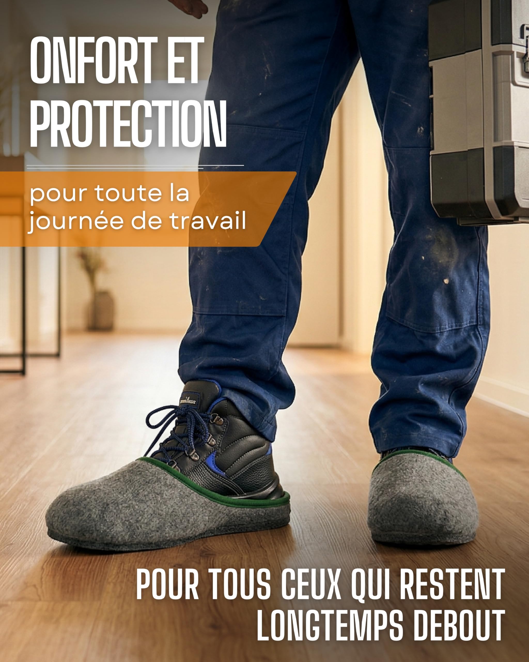 Pantoffelmann Chaussons de musée pour chaussures de sécurité I Jusqu’à la taille 46 I Sur-chaussures en feutre pour artisans I Protègent les sols des rayures & salissures I Chaussons visiteurs