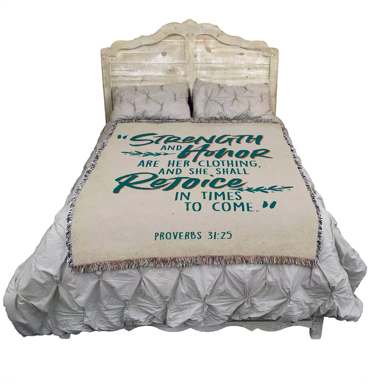 Pure Country Weavers Strength and Honor Blanket Green - Scriptures - Proverbs 31:25 - Religious Gift Tapestry Throw Woven from Cotton - Made in the USA (72x54)