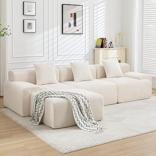 Sofá modular modular de 118 pulgadas, sofá seccional Cloud para sala de estar, sofás de pana en forma de L sin hueso con asiento profundo, cómodos