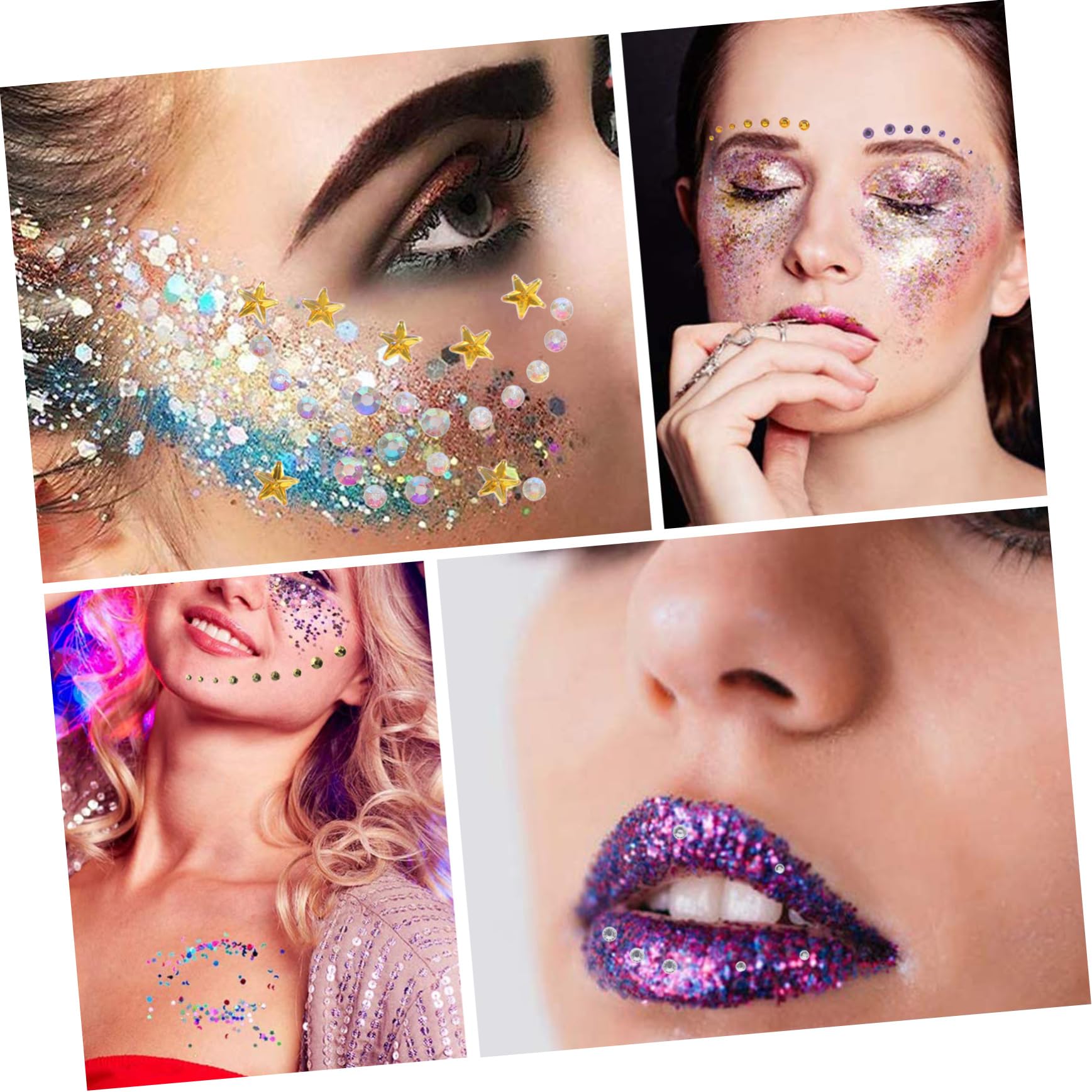 Healvian 35sets Adesivi Di Gemme Per Viso Decorazioni Strass Riutilizzabili Per Feste Halloween e Cosplay Colori Mix e Design Unico Facile Da Applicare e Rimuovere