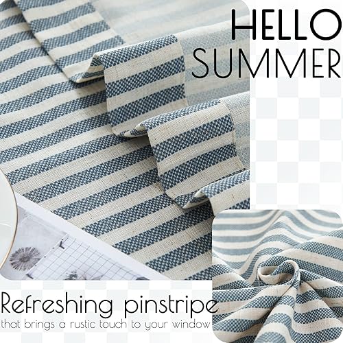 Miniatura 4 de jinchan Cortinas de cocina de lino a rayas de 36 pulgadas, cortinas de café a rayas para baño, casa de campo, 2 paneles, azul sobre beige