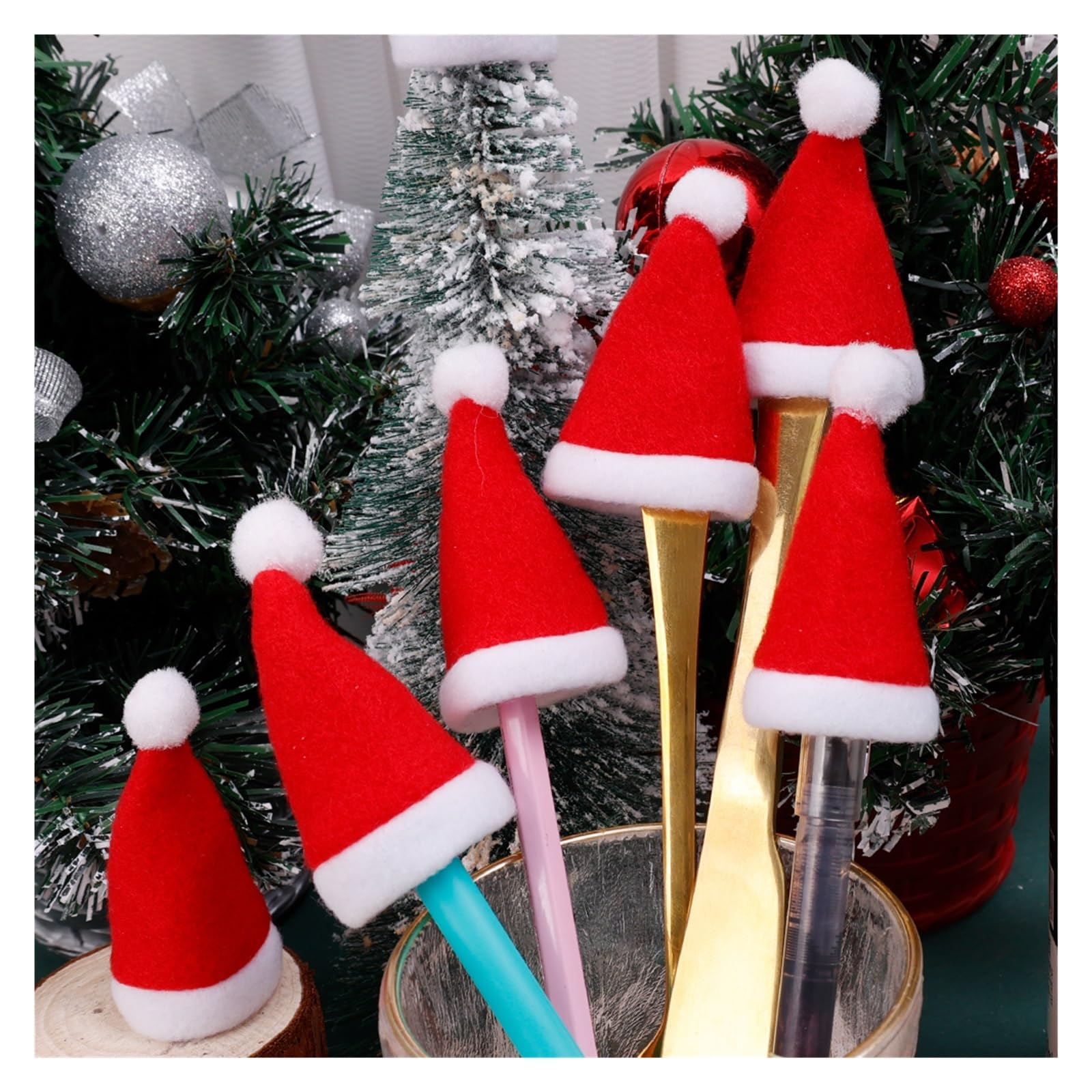 Borsa portaposate di Natale, cappello di Babbo Natale, tappo per bottiglia di vino, coltello e tasca per forchetta, decorazione da tavola per festa di Natale e Capodanno (rosso, 100 pezzi)