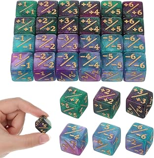 Token Dice Counter, 24 Pcs 1/+1 MTG Counter Dice D6 Plus and Minus Dices Kit Acrylic Board Game MTG Accessories for M-TG CCG Card Gaming (Blue&Purple&Green)