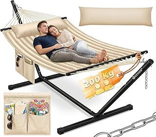 KESSER® Hängematte Hill mit Gestell Doppelhängematte für 2 Personen-Stabiler Rahmen bis 200kg Indoor & Outdoor XXL Hängesessel Doppel Mehrpersonen Garten Pool Balkon Terrasse mit Tasche & Kissen Beige