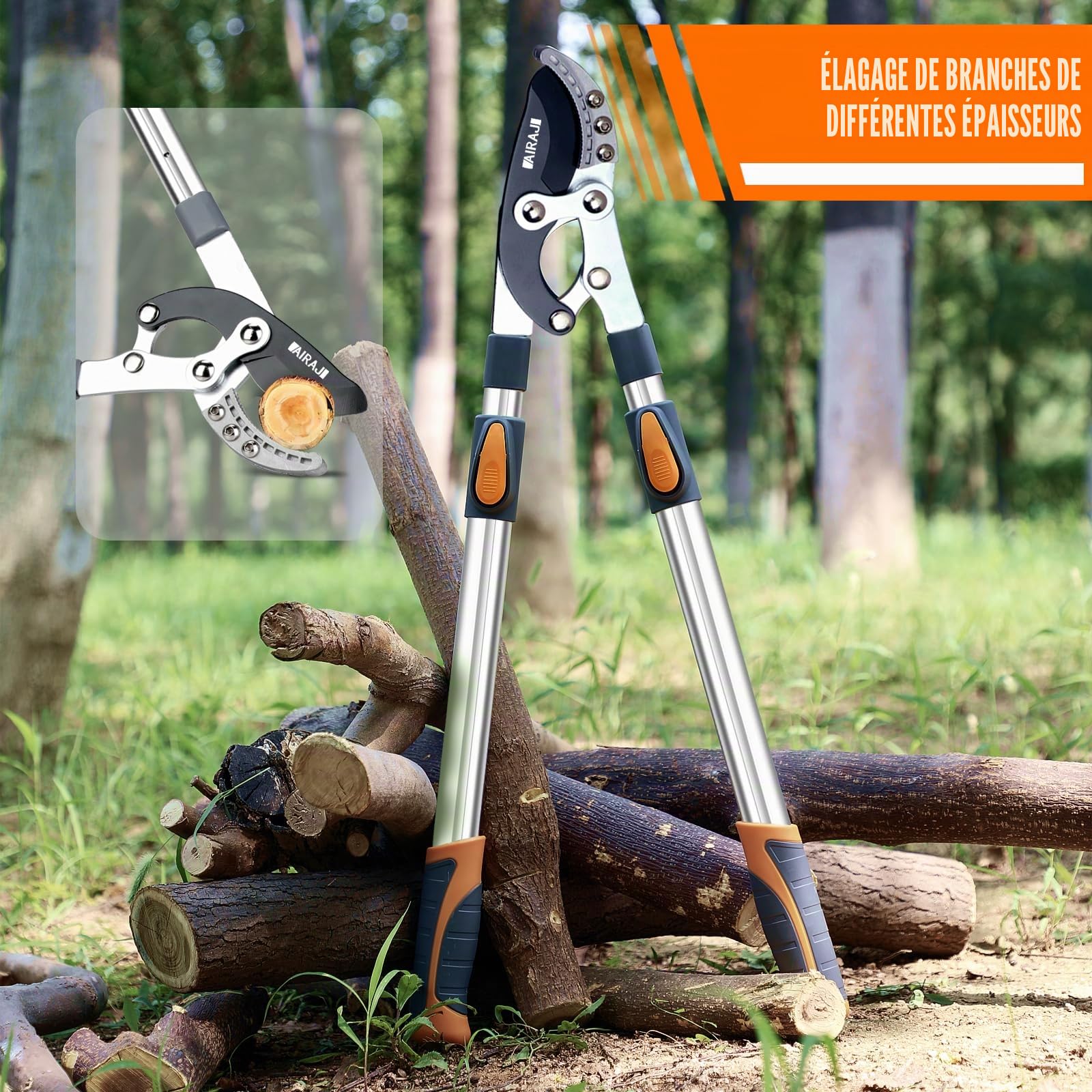 AIRAJ Coupe Branche Telescopique Ébrancheur 70-103CM,Avec Lames de Rechange,Coupe Branches les Plus Epaisses 5CM,Lame en Acier SK-5 et Coupe 6 Positions,Professionnel Coupe Branche