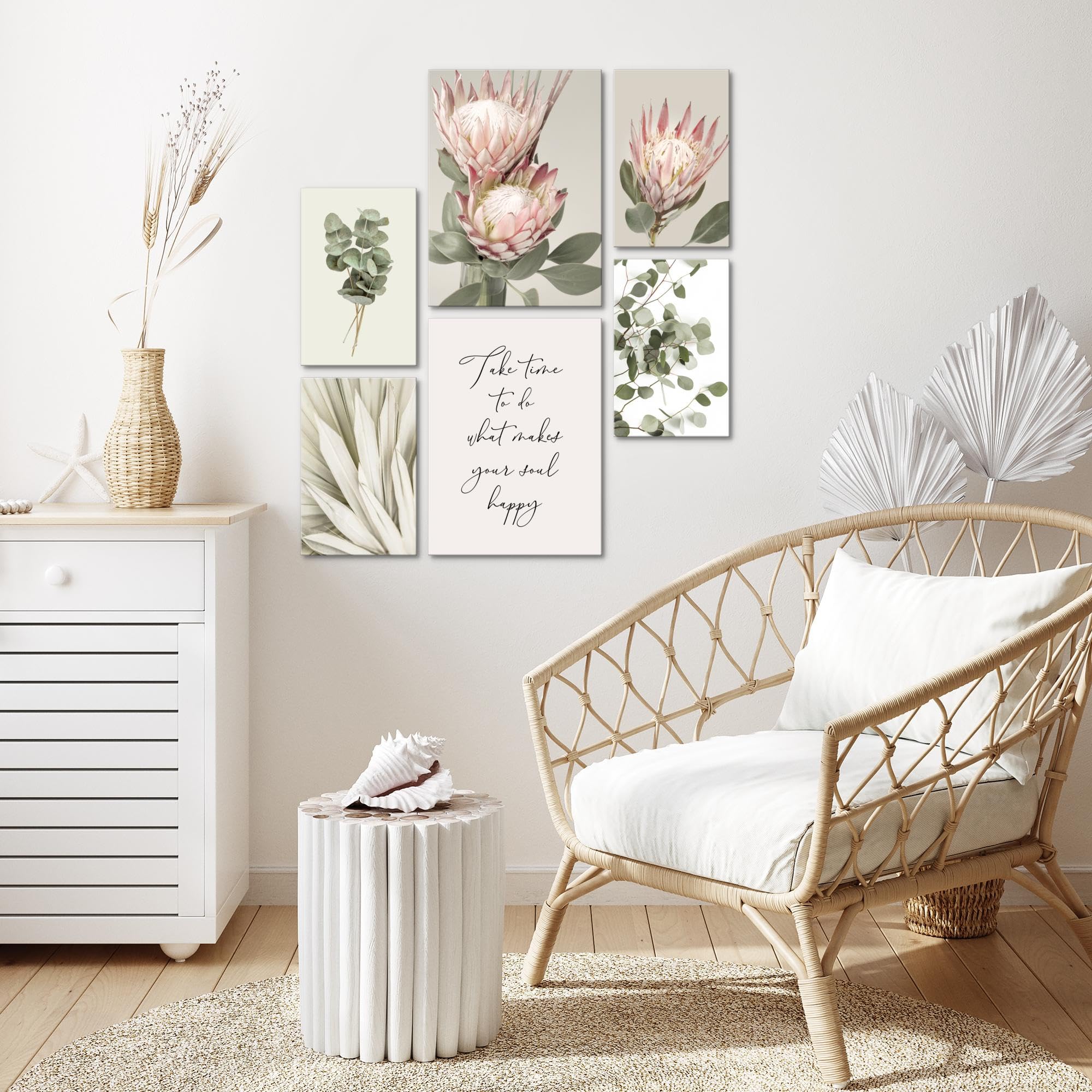 Novart Wandbilder Set Blätter Pflanzen Olivgrün - KEIN EXTRA RAHMEN BENÖTIGT - Modern Deko - Wohnzimmer Schlafzimmer N028063a