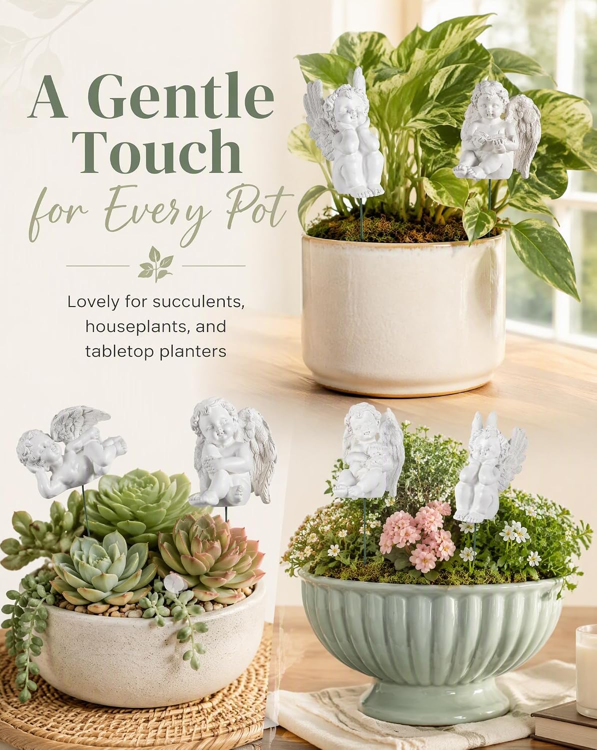 Toyvian 5-Piece Angel Plant Stakes, Mini Cherub Figurines for Pots image 2
