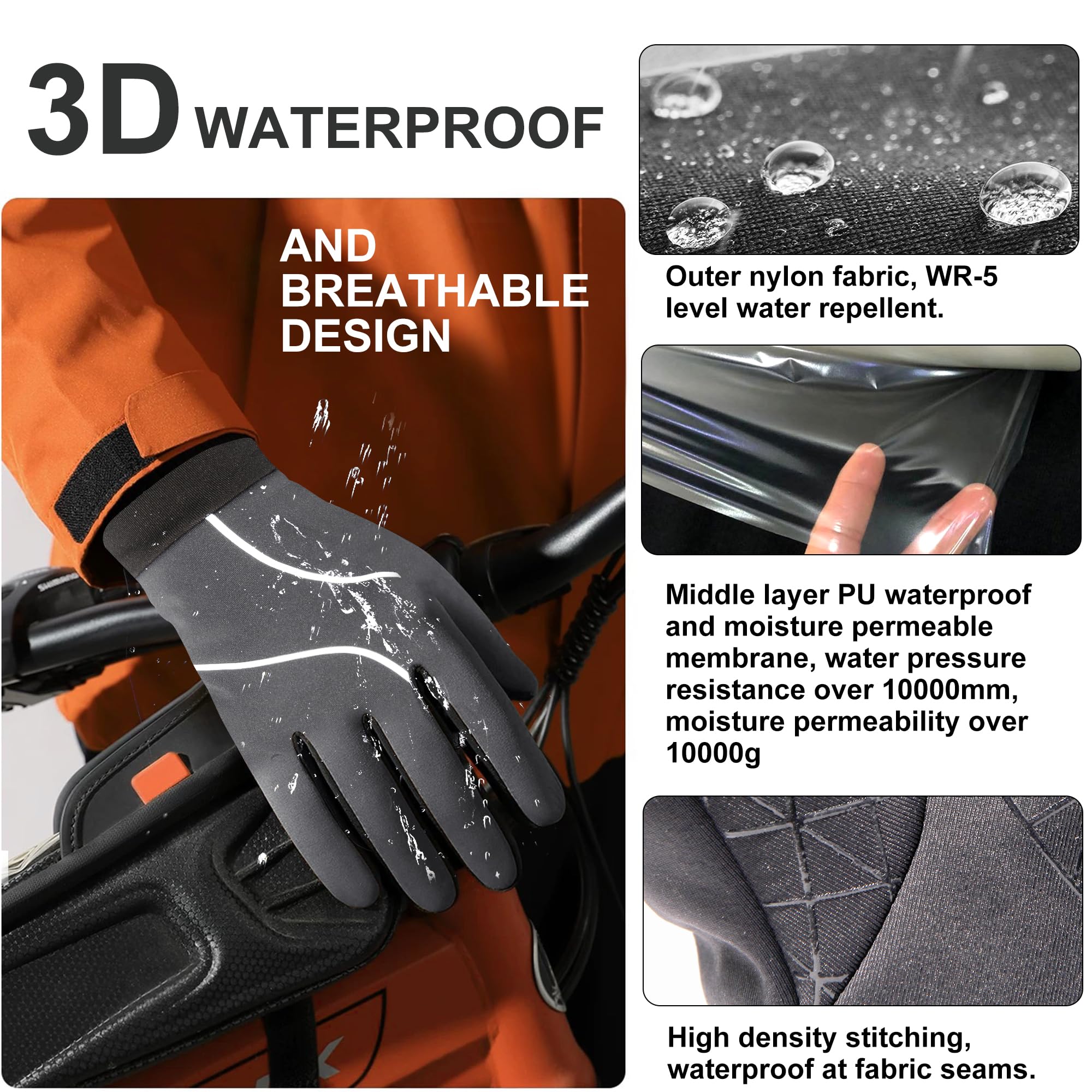 Origem Guanti Invernali Uomo Donna, 3M Thinsulate Touch Screen Guanti Termici, Impermeabili Guanti Moto Bici, Riscaldati Antiscivolo Antivento Guanti Sportivi per Ciclismo, Running, Calcio, Sci