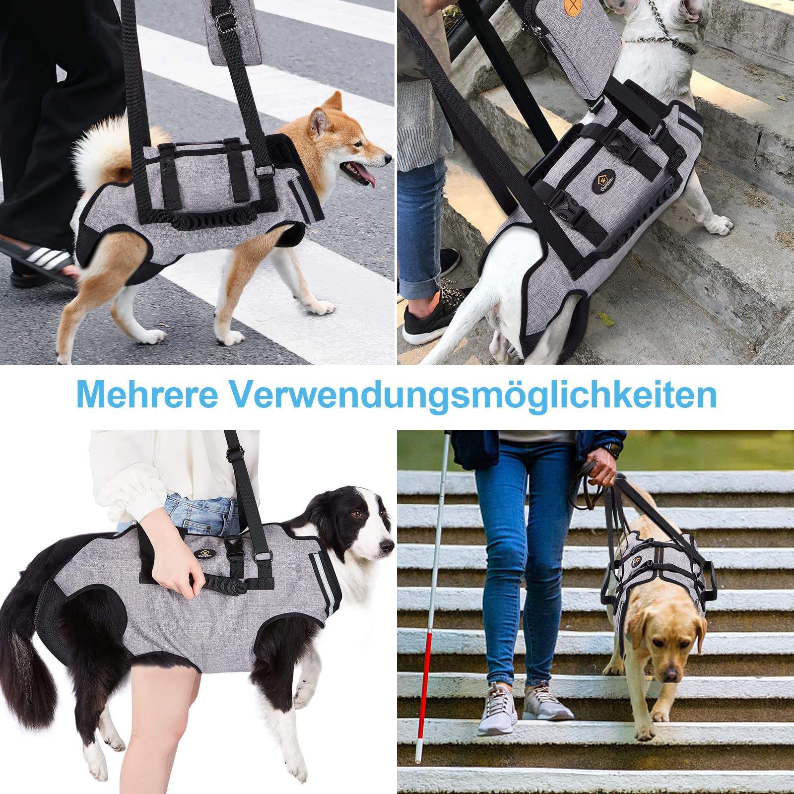 Ownpets Uprząż ułatwiająca przenoszenie dużych psów, chusta do noszenia na całe ciało, torba z paskiem na ramię, miękka, wodoszczelna, regulowana, szara, rozm. XXL
