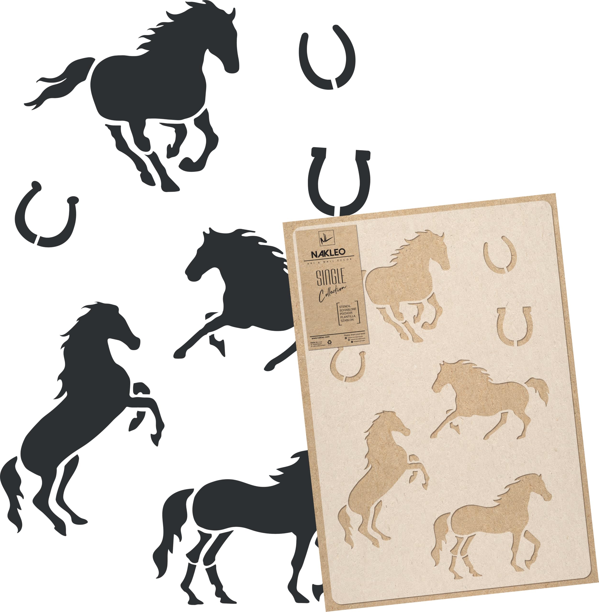 NAKLEO Large Wall Painting Stencil 43x64 cm, Horses Animal Pattern, Reusable Plastic Template, DIY Art and Craft Home Decor