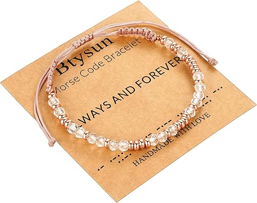Btysun Morse Code Bracelets for Women Christmas Gift Stocking Stuffers for Teens Pink Braided Bracelets Inspirational Best Friend Birthday Gifts for Her High School Graduation Gifts for Her 2025 Mom Bracelet Jewelry
