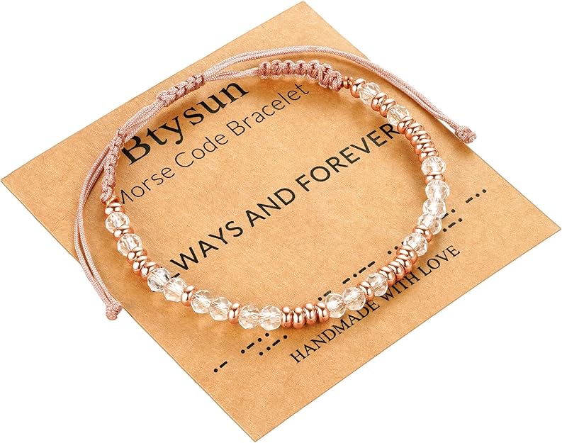 Btysun Morse Code Bracelets for Women Christmas Gift Stocking Stuffers for Teens Pink Braided Bracelets Inspirational Best Friend Birthday Gifts for Her High School Graduation Gifts for Her 2025 Mom Bracelet Jewelry