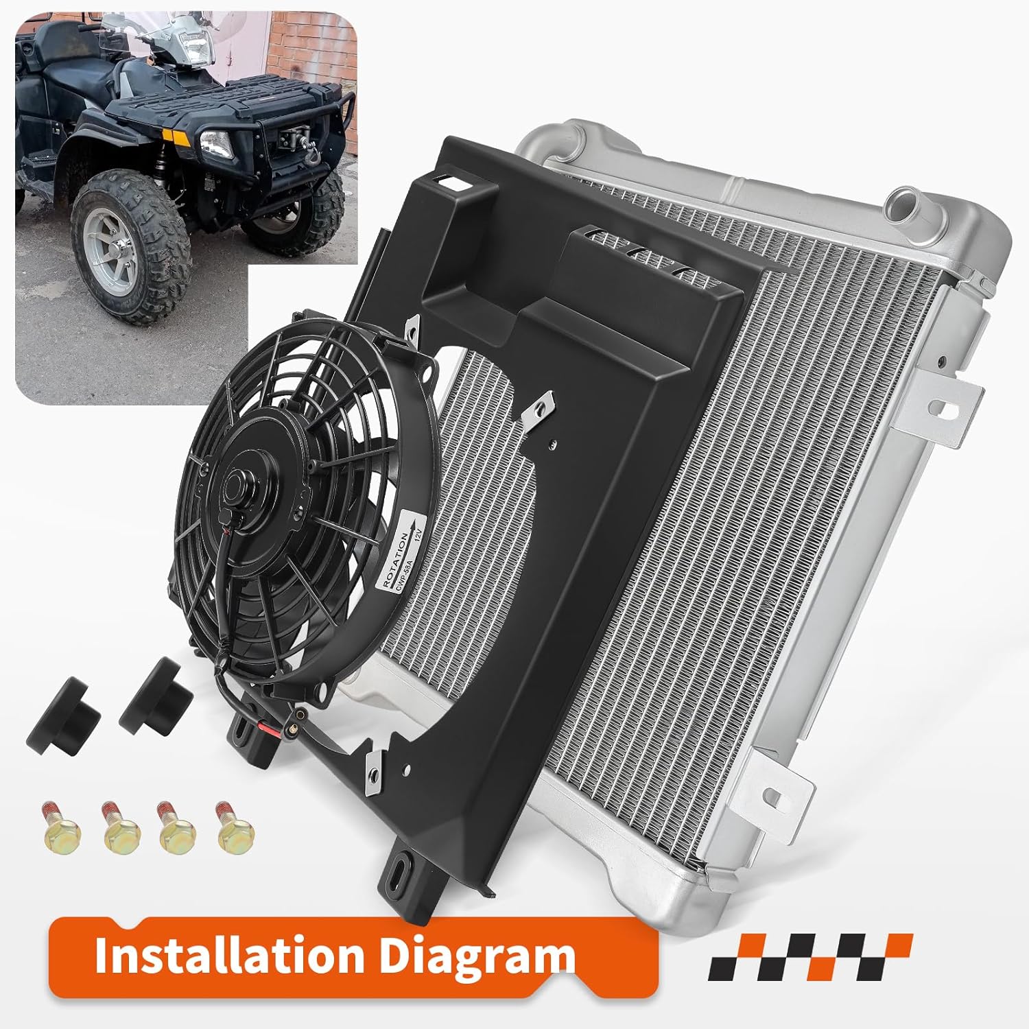 Radiator & Cooling Fan & Shroud For Polaris Sportsman Magnum Xpedition Diesel 400 425 455 500 2000-2008 1240045 2410123 5433059