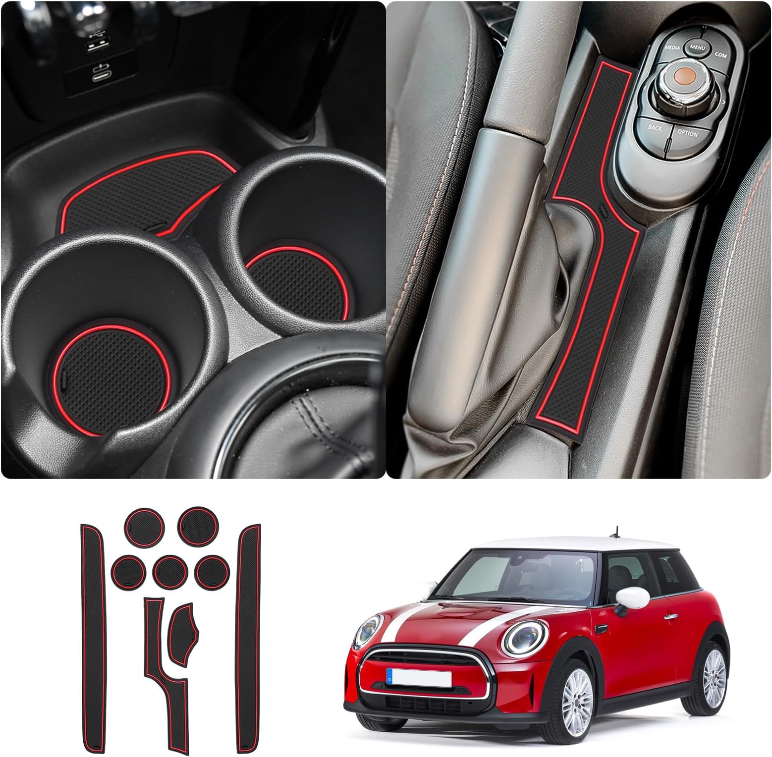 Mini Cooper F56 Center Console Liners 2015-2024 Cup Holder Inserts Door Slot Mats Console Liner Trim Accessories 9PCS