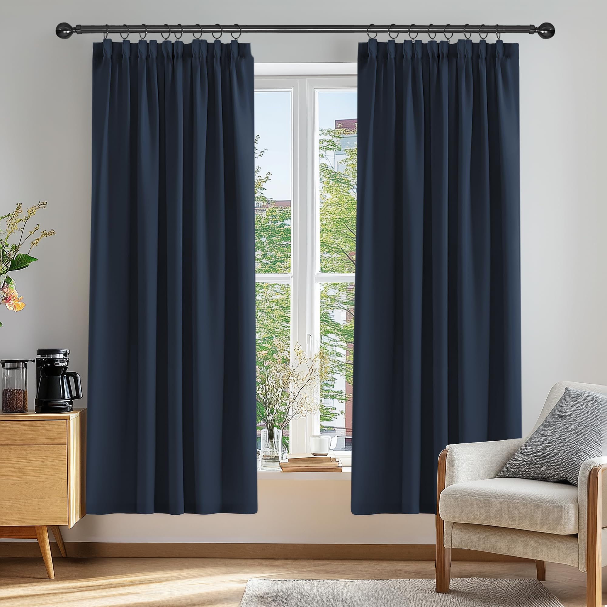 Deconovo Tende Oscuranti per Interni 2 Pezzi, Termiche Isolanti, Tende Soggiorno Moderne, 168x183 CM (Larghezza x Altezza), Blu Navy