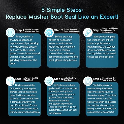 Miniatura 5 de WM3470HVA WM3470HWA Junta de puerta de arandela para LG Kenmore OEM Junta de arranque de goma WM3570HWA WM3575CW MDS47123605 MDS47123610 AP5602285