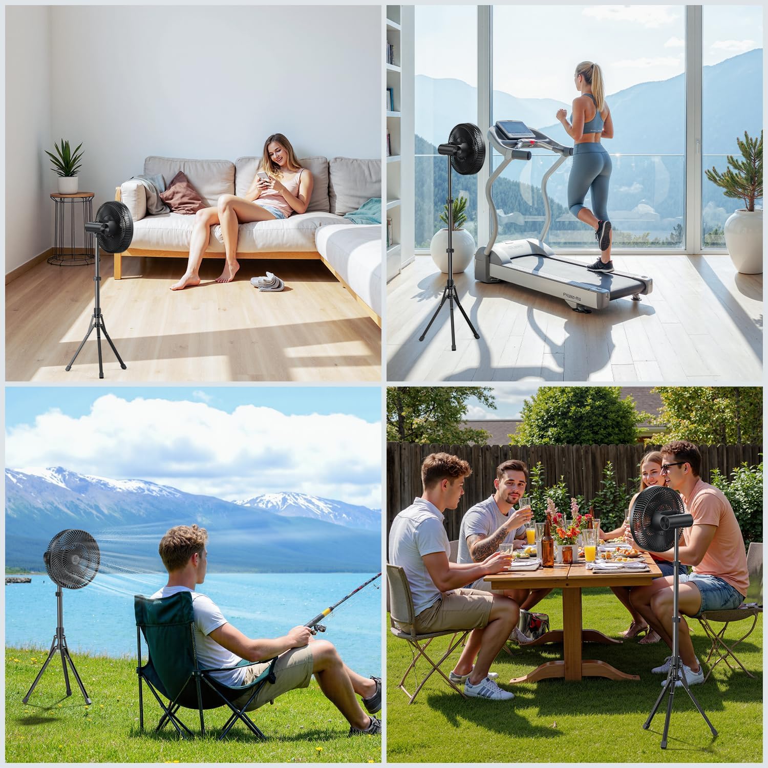 12” Portable Fan 16000mAh Battery Operated Rechargeable, Auto-Oscillating Pedestal Stand Fan, Adjustable Height, Remote Control, 4 Seeds, Timer, Cordless for Travel Camping Bedroom