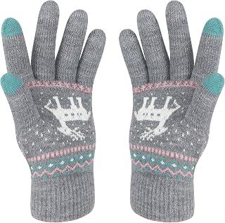 Winter TouchScreen Gloves Snow Flower Printing Knit Thermal Soft Lining Elastic Cuff Texting Gloves Keep Warm for Women and Men