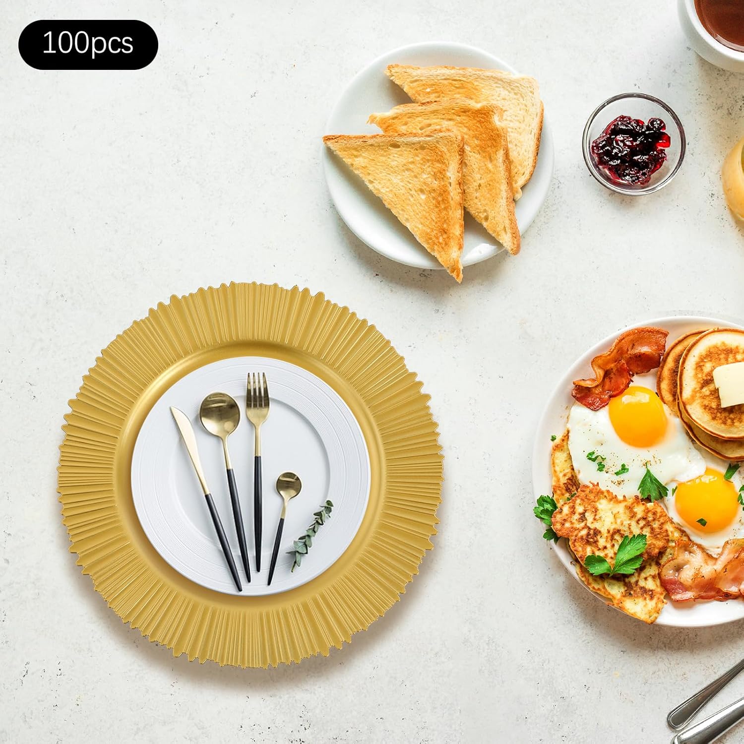 100-Piece Plastic Dessert Plate Set - Silver/Gold Round Side Plates, Durable Pp Dinnerware, Dishwasher Safe Bread Plates, for Parties, Weddings, Restaurants & Events (Gold)