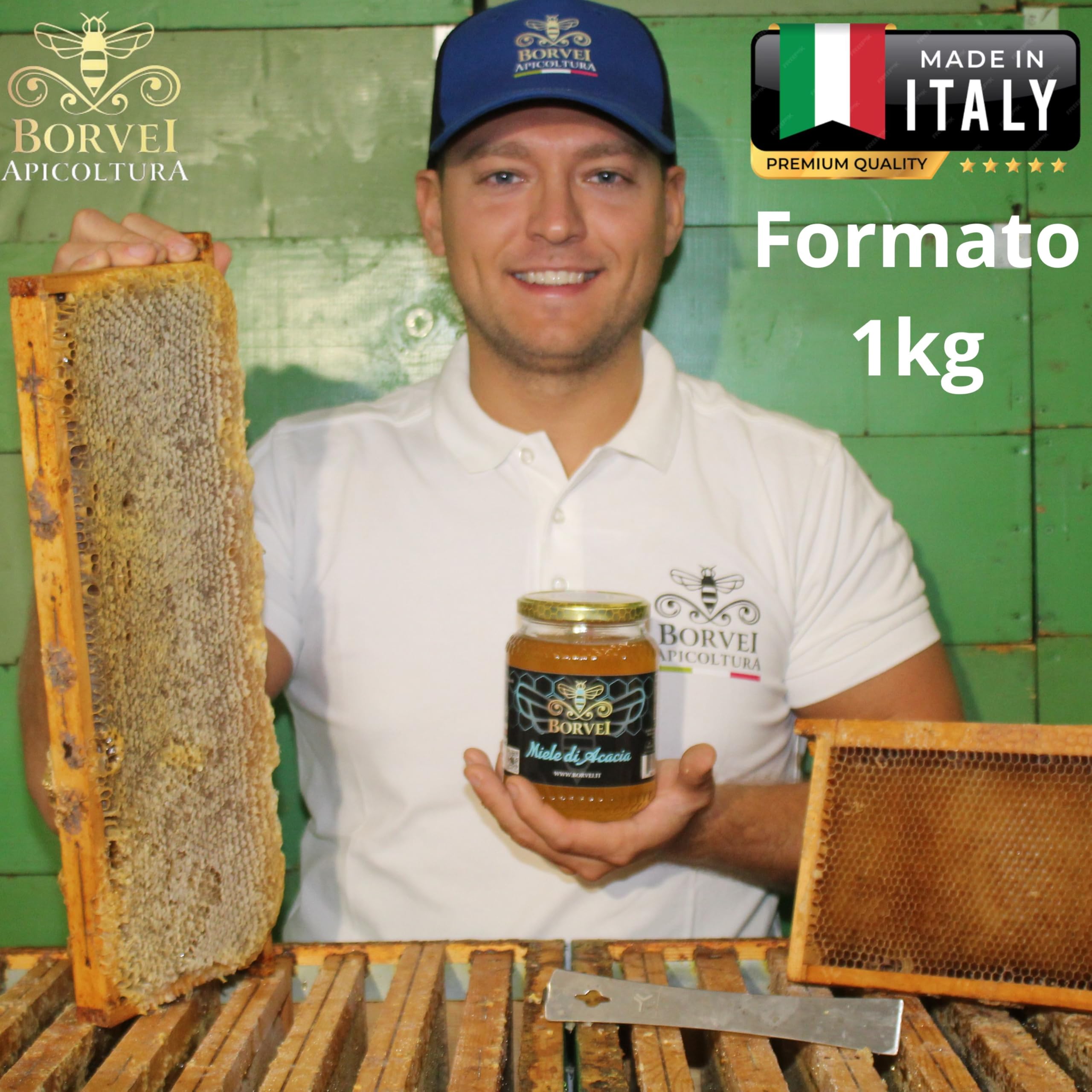 Miele di Acacia Italiano 1kg da Apicoltore Diretto BORVEI | Grezzo, Non Pastorizzato e Naturale | Estratto a Freddo | Artigianale | Senza Miscele UE