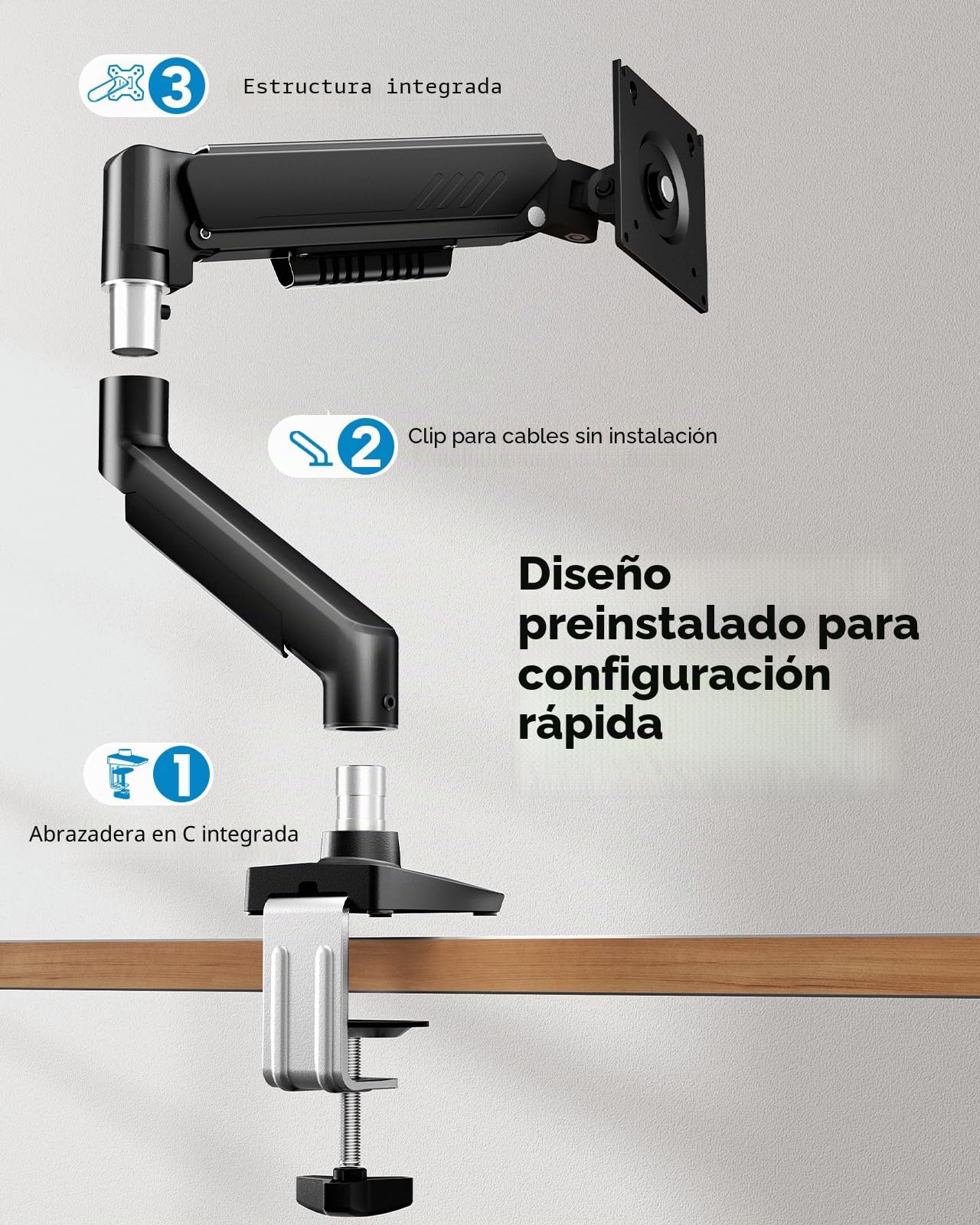 HUANUO Brazo de monitor ajustable para pantallas de 13 a 34 pulgadas, soporte de escritorio para portátil de hasta 17 pulgadas, soporta 5-20 libras, VESA 75 x 75 100 x 100, 2 opciones de montaje