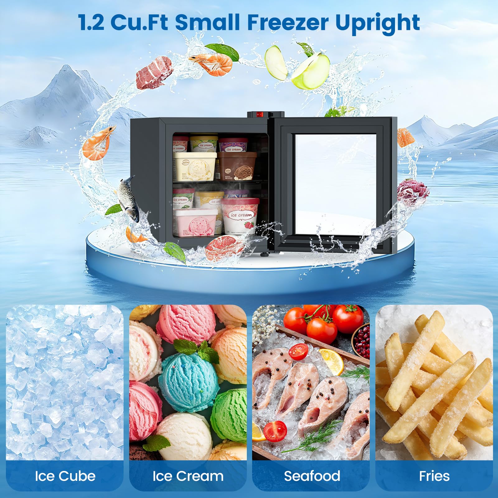Kndko Mini Freezer With Reversible Display Glass Door 7 Adjustable Temperature Settings 1.2 Cu Ft Small Freezer With Removable Shelves Perfect For Ice Cream on Fridge.com - View 2