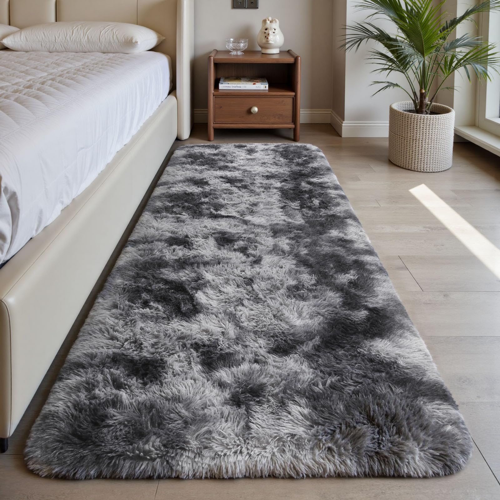 Rugs Living Room 60x220cm, Grey Runner rug for Bedroom, Washable Anti Slip Fluffy Rug Shaggy Soft Modern Floor Carpets Mat Beside Rugs for Kids Hallway Living Room