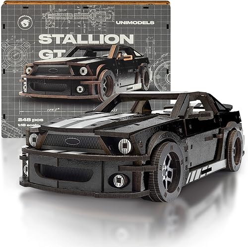 UNIDRAGON Unimodels Stallion GT - Rompecabezas de madera original para adultos, 248 piezas, modelo de coche de madera ensamblada, caja de regalo de