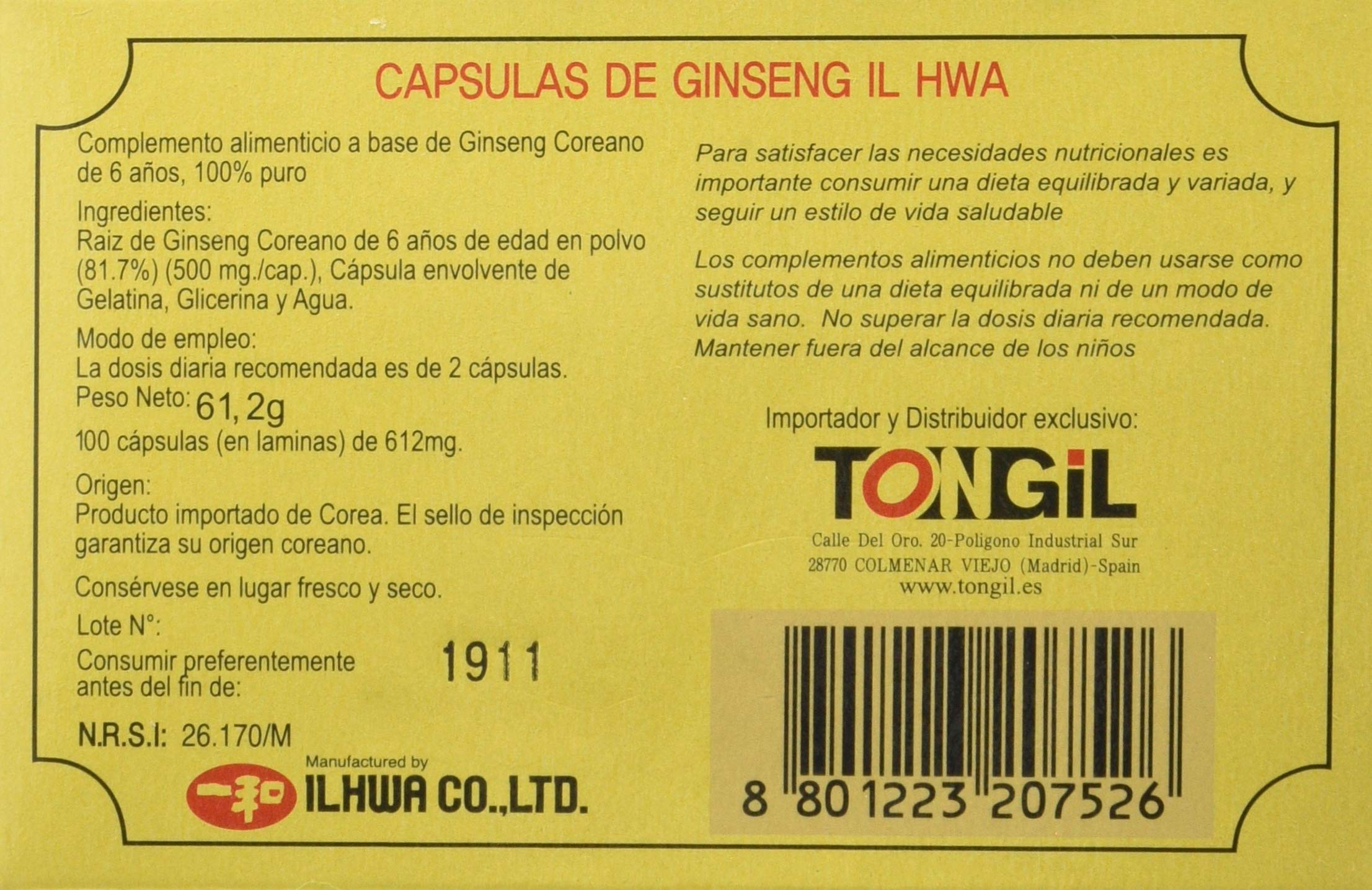 TONG-IL - CAP. GINSENG 500 100cp IL HWA (Pack 2 und.)