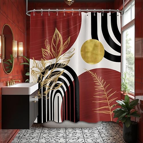 Miniatura 53 de Cortina de ducha moderna de mediados de siglo en blanco y negro, cortinas de ducha para hombre, juego de decoración de baño para hombres, patrón