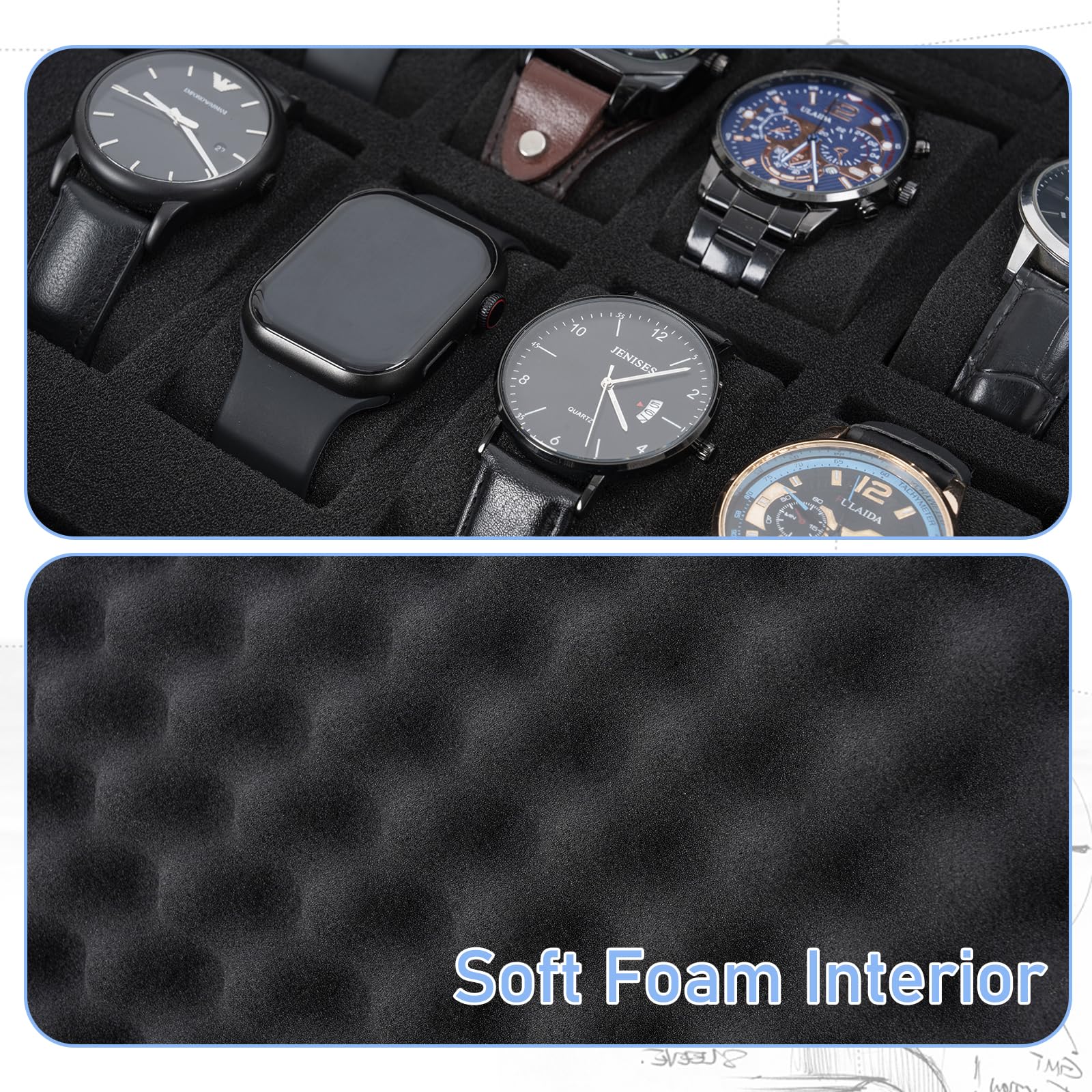 FREEAMG 21 Slots Watch Travel Case Organizer Watch Hard Collection Storsge Box with Padlockable Hole Waterproof Watch Box with Foam for Men & Women Watch Carry Case Fits All Watches
