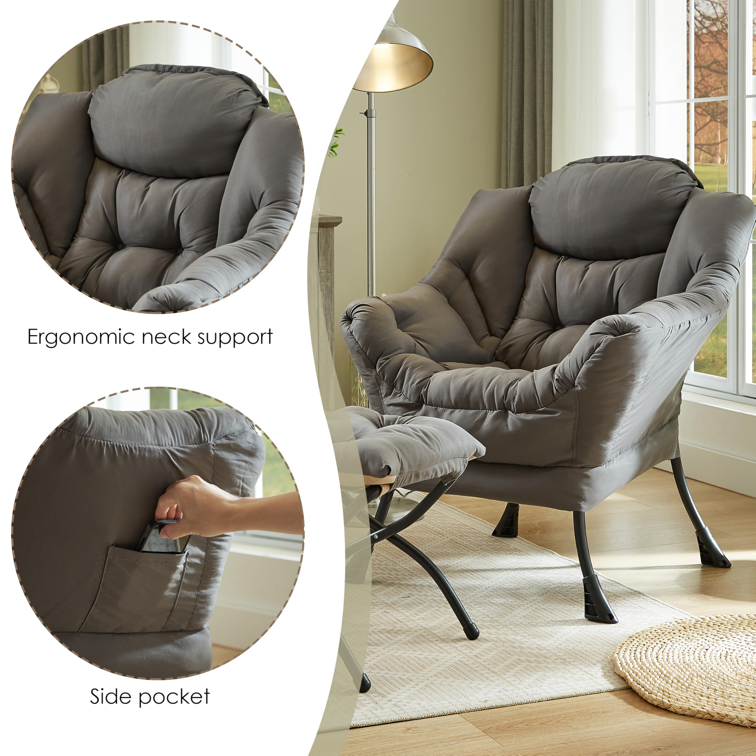 Chair and a Half With Ottoman: 5 Cozy Picks for 2026 3 HollyHOME Lazy Chair with Foldable Ottoman - product photo