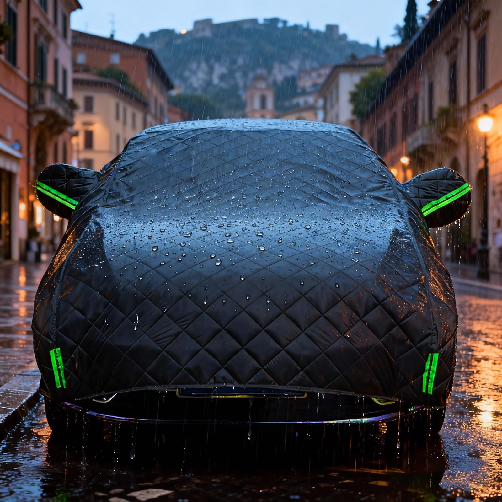 Telo Copriauto Esterno Antigrandine per Dacia Sandero Copertura Auto Impermeabile Anti-UV, Protezione da Sole Pioggia Neve e Polvere, Uso Parcheggio All’Aperto Nero