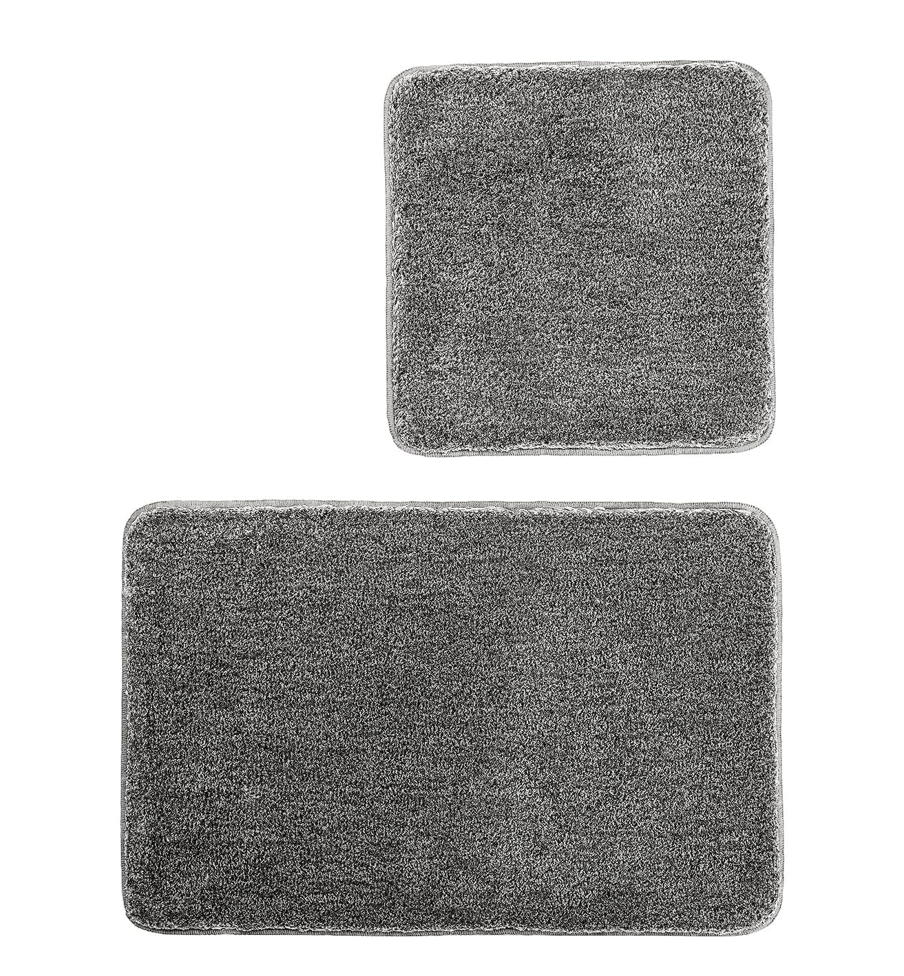 Kleine Wolke Badteppich-Set Relax Anthrazit 2-teilig 50x50cm und 55x85cm | OEKO-TEX zertifiziert, rutschhemmende Unterseite, für Fußbodenheizung, maschinenwaschbar, 100% Polyacryl