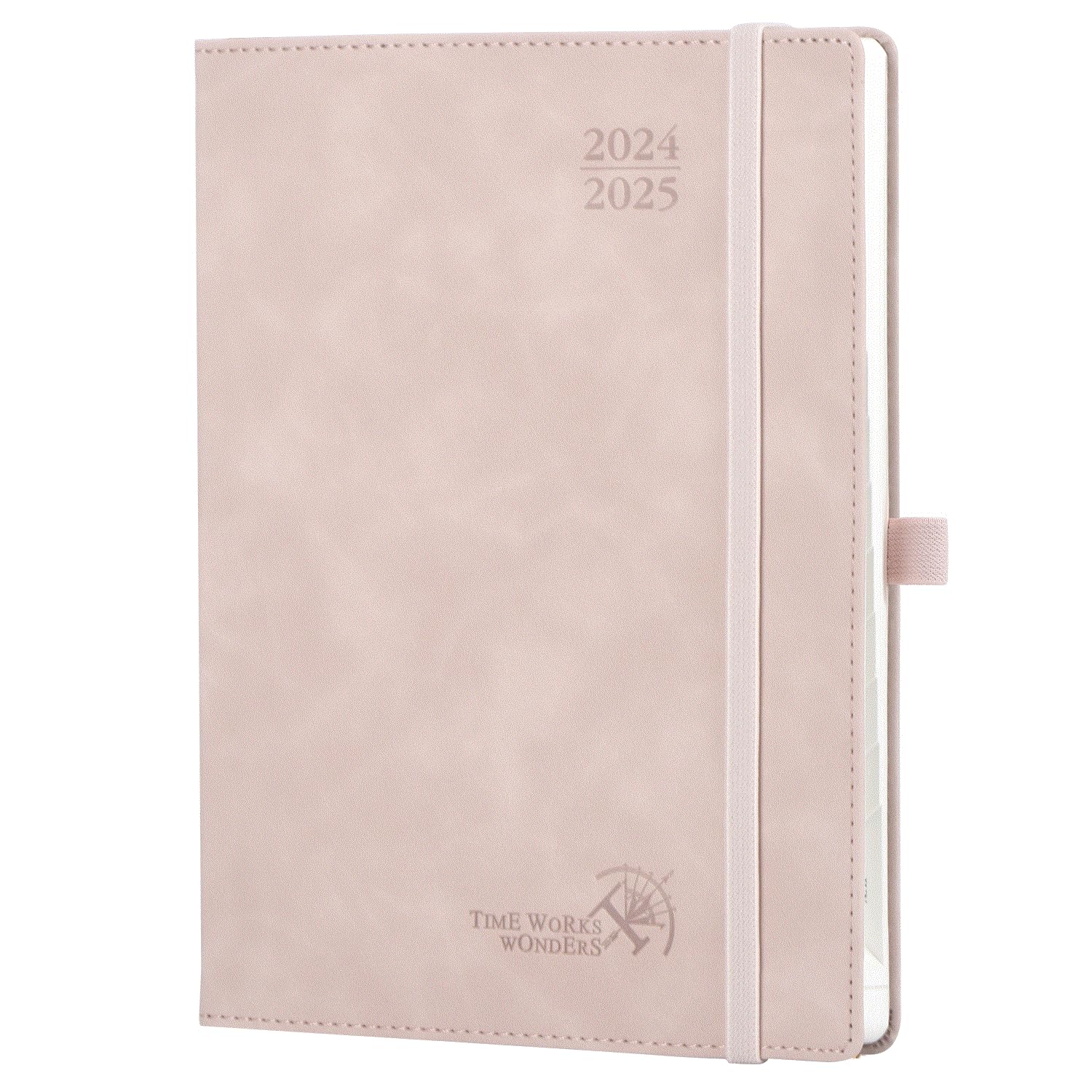 POPRUN Agenda 2024 2025 Semana Vista 22 x 16,5 cm, Una Página por Semana con Una Página de Notas (17 Meses de Ago.2024 - Dic.2025), Papel Certificado FSC® 80 GSM, Rosa Pálido