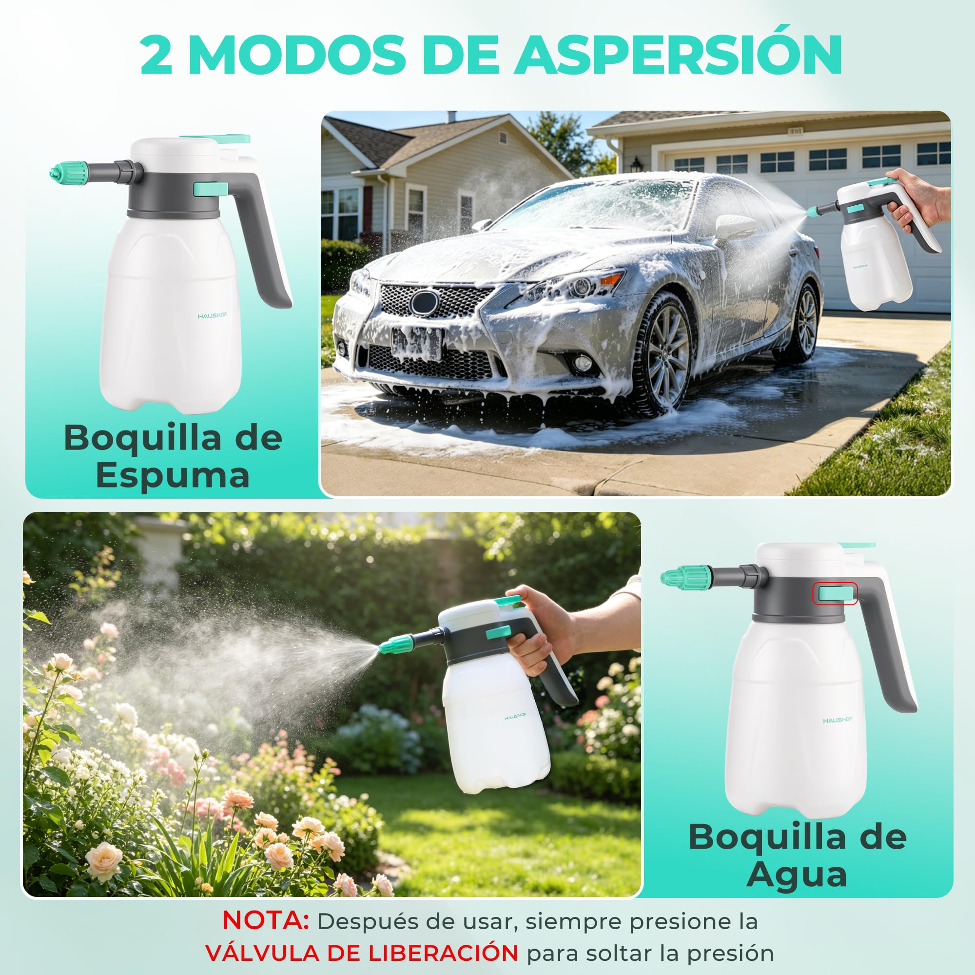 HAUSHOF Espumador Eléctrico para Coche 1,8L, Pulverizador de Espuma 2 en 1